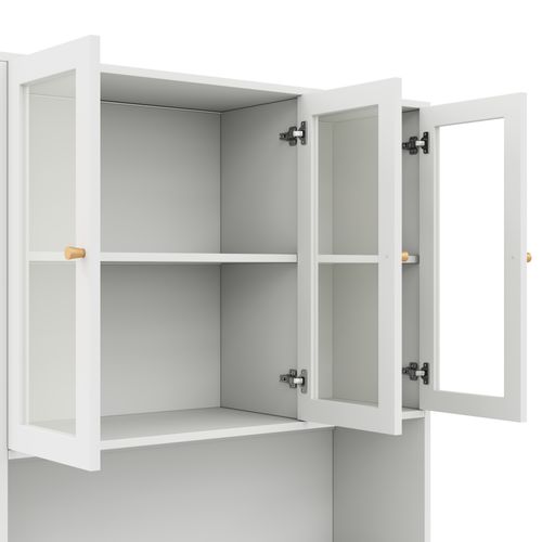 Bibliothèque 100x35x200 Cm, Vitrine En Verre Avec LED, Rangement 6 Portes, Mdf, Couleur Blanc