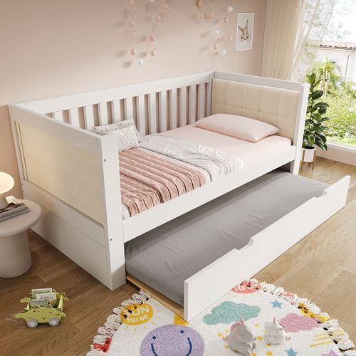 Lit Gigogne 90x200+90x190 Cm, Rangement Gain De Place, Bois, Couleur Blanc