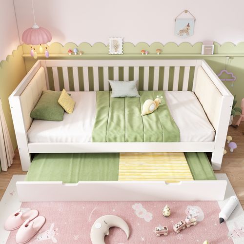 Lit Gigogne 90x200+90x190 Cm, Rangement Gain De Place, Bois, Couleur Blanc