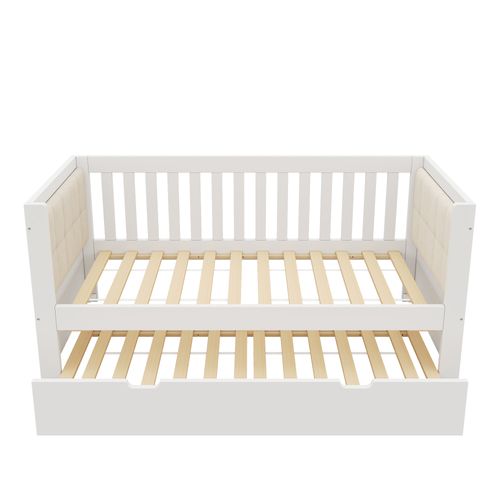 Lit Gigogne 90x200+90x190 Cm, Rangement Gain De Place, Bois, Couleur Blanc
