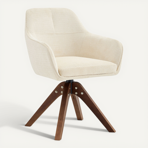 Lot De 2 Chaise De Salle à Manger H 82 Cm, Pivotante 360, Tissu, Bois, Beige Et Marron