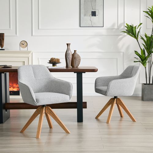 Lot De 2 Chaises De Salle à Manger, H82 Cm, Pivotantes 360, Tissu, Bois, Gris