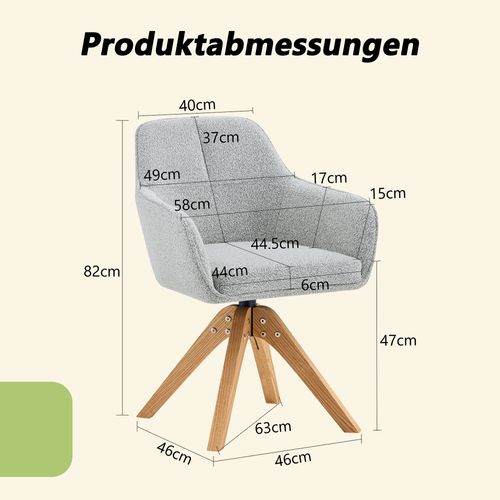 Lot De 2 Chaises De Salle à Manger, H82 Cm, Pivotantes 360, Tissu, Bois, Gris