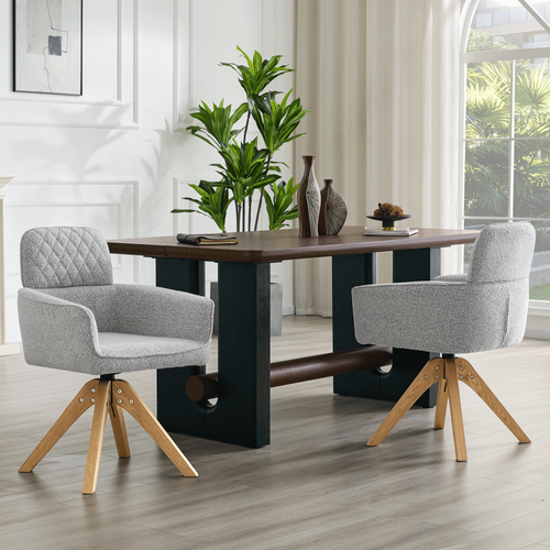 Lot De 2 Chaises Pivotantes 360, H85 Cm, Assise Confortable, Tissu Gris Clair, Bois