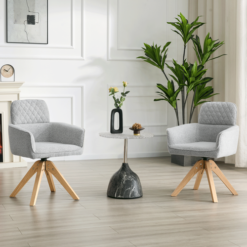 Lot De 2 Chaises Pivotantes 360, H85 Cm, Assise Confortable, Tissu Gris Clair, Bois