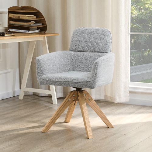 Lot De 2 Chaises Pivotantes 360, H85 Cm, Assise Confortable, Tissu Gris Clair, Bois