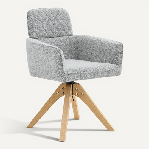 Lot De 2 Chaises Pivotantes 360, H85 Cm, Assise Confortable, Tissu Gris Clair, Bois