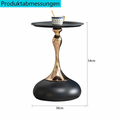 Table D'appoint Ronde 38 Cm, Design Compact Pour Petits Espaces, Acier Carbone, Noir Et Or
