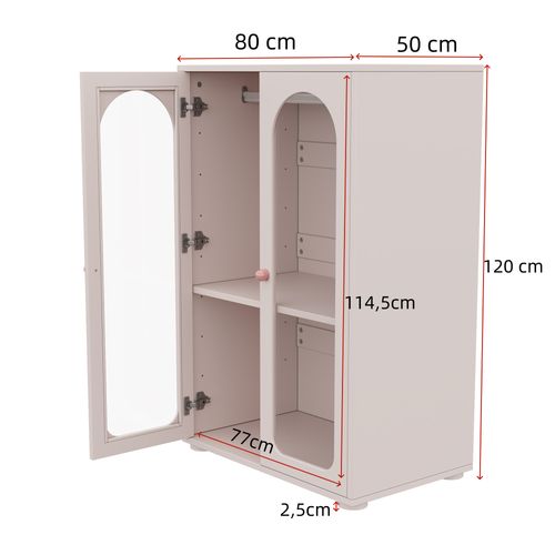 Armoire 2 Portes 80x50x120 Cm, étagères Réglables, Penderie, Mdf Et Acrylique, Rose Bébé