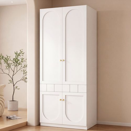 Armoire 2 Portes 80x50x200 Cm, Penderie Et 2 Tiroirs À Pression, Mdf Laqué, Couleur Blanc