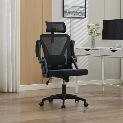 Chaise De Bureau Ergonomique 58x65x108/117,5 Cm, Dossier Respirant, Hauteur Réglable, Tissu, Noir