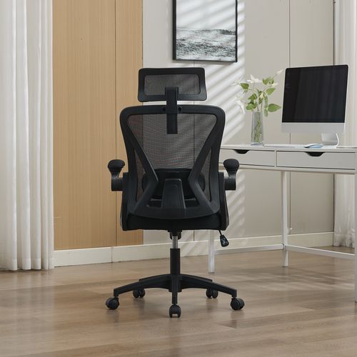 Chaise De Bureau Ergonomique 58x65x108/117,5 Cm, Dossier Respirant, Hauteur Réglable, Tissu, Noir