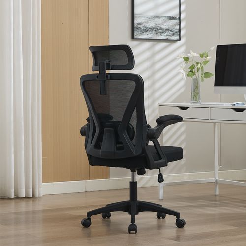 Chaise De Bureau Ergonomique 58x65x108/117,5 Cm, Dossier Respirant, Hauteur Réglable, Tissu, Noir