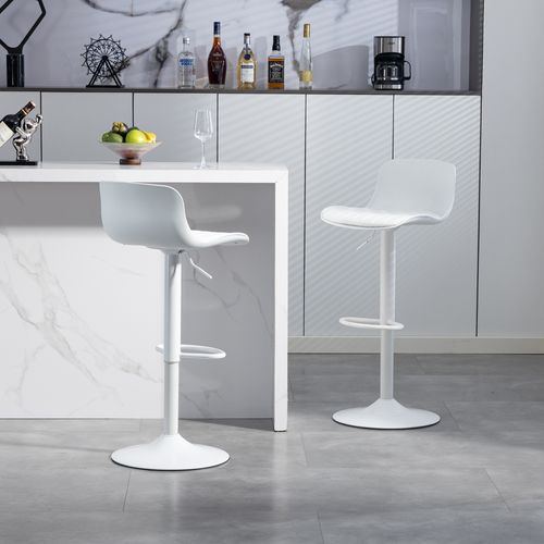 Lot De 2 Tabourets De Bar Réglables, Pivotants 360, Dossier Ergonomique, Métal, Blanc