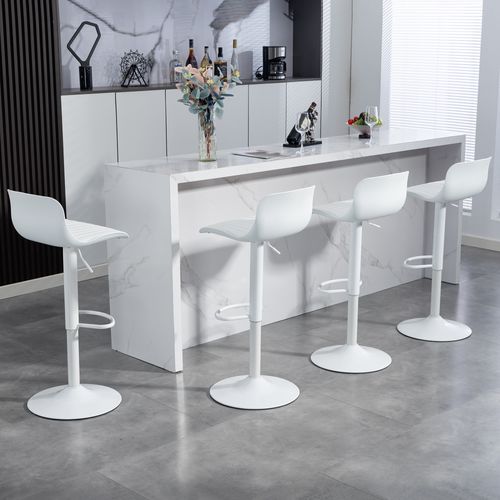 Lot De 2 Tabourets De Bar Réglables, Pivotants 360, Dossier Ergonomique, Métal, Blanc