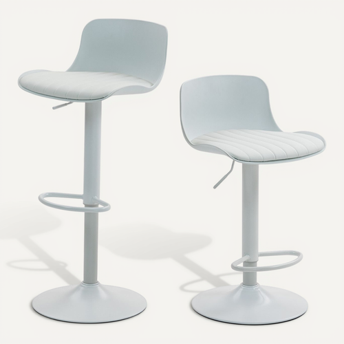 Lot De 2 Tabourets De Bar Réglables, Pivotants 360, Dossier Ergonomique, Métal, Blanc