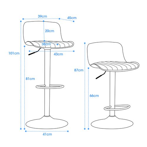Lot De 2 Tabourets De Bar Réglables, Pivotants 360, Dossier Ergonomique, Métal, Blanc
