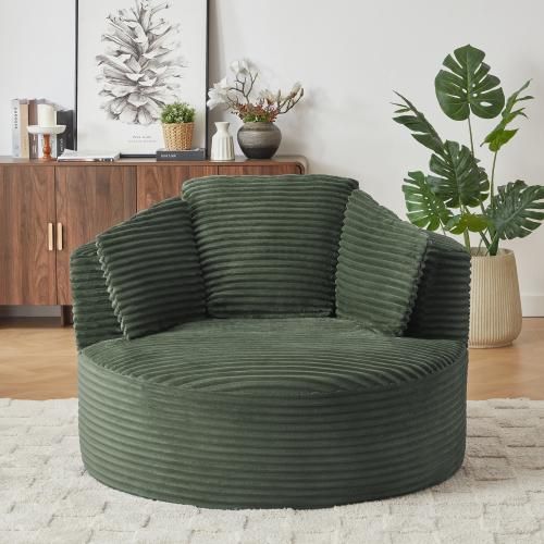 Fauteuil Compressé, Assise Profonde, Soutien Ergonomique, Ressorts Ensachés, Tissu Côtelé, Verte