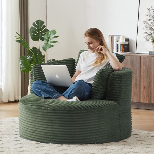 Fauteuil Compressé, Assise Profonde, Soutien Ergonomique, Ressorts Ensachés, Tissu Côtelé, Verte