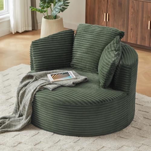 Fauteuil Compressé, Assise Profonde, Soutien Ergonomique, Ressorts Ensachés, Tissu Côtelé, Verte