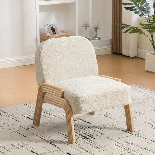 Chaise 73 X 62 X 77,5cm, Tissu Chenille, Design Simple, Pieds En Bois, Couleur Beige Et Bois
