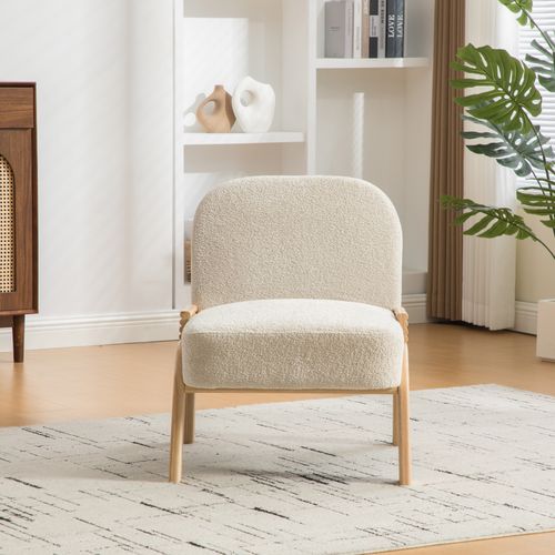 Chaise 73 X 62 X 77,5cm, Tissu Chenille, Design Simple, Pieds En Bois, Couleur Beige Et Bois