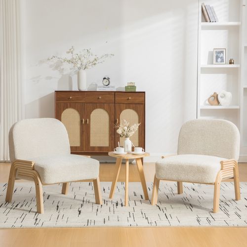 Chaise 73 X 62 X 77,5cm, Tissu Chenille, Design Simple, Pieds En Bois, Couleur Beige Et Bois