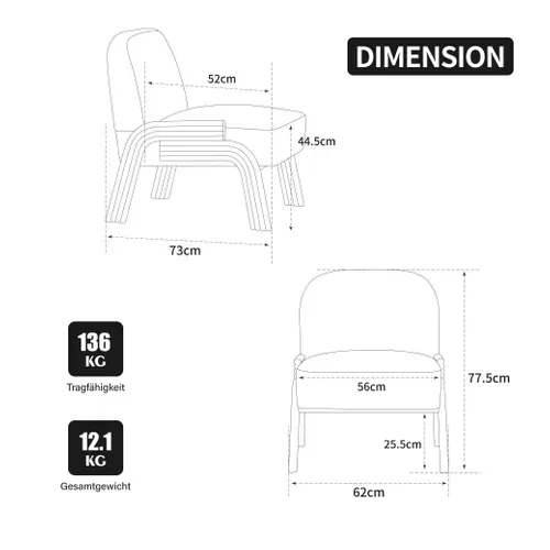 Chaise 73 X 62 X 77,5cm, Tissu Chenille, Design Simple, Pieds En Bois, Couleur Beige Et Bois
