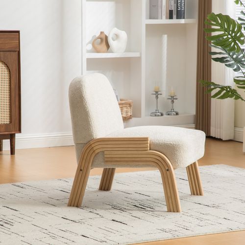 Chaise 73 X 62 X 77,5cm, Tissu Chenille, Design Simple, Pieds En Bois, Couleur Beige Et Bois