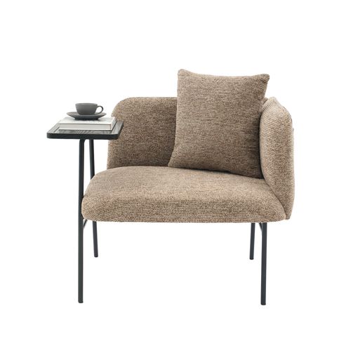 Fauteuil De Relaxation 86x72x71 Cm, Table Latérale Intégrée, Chenille Kaki, Métal Noir