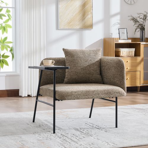 Fauteuil De Relaxation 86x72x71 Cm, Table Latérale Intégrée, Chenille Kaki, Métal Noir