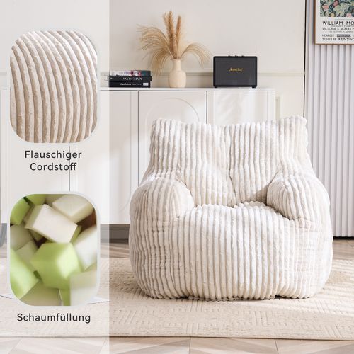 Fauteuil Fixe100x94x70 Cm, Assise En Mousse à Mémoire De Forme, Tissu Côtelé, Couleur Beige