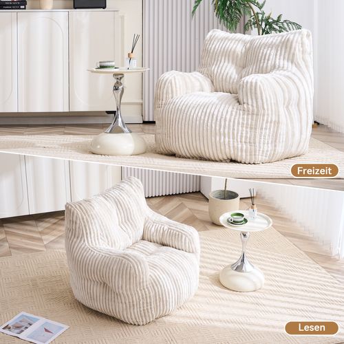 Fauteuil Fixe100x94x70 Cm, Assise En Mousse à Mémoire De Forme, Tissu Côtelé, Couleur Beige