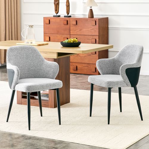 Lot De 2 Chaises De Salle à Manger, Dossier Enveloppant, Structure Stable, Tissu, Noir Et Gris