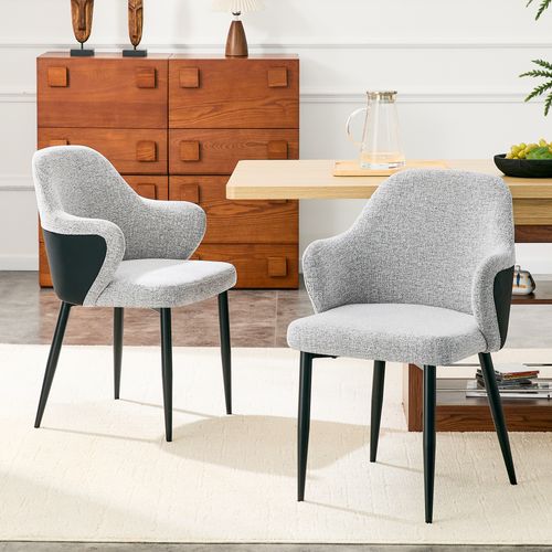 Lot De 2 Chaises De Salle à Manger, Dossier Enveloppant, Structure Stable, Tissu, Noir Et Gris