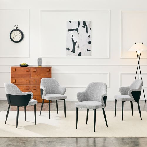 Lot De 2 Chaises De Salle à Manger, Dossier Enveloppant, Structure Stable, Tissu, Noir Et Gris