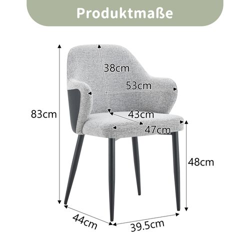 Lot De 2 Chaises De Salle à Manger, Dossier Enveloppant, Structure Stable, Tissu, Noir Et Gris