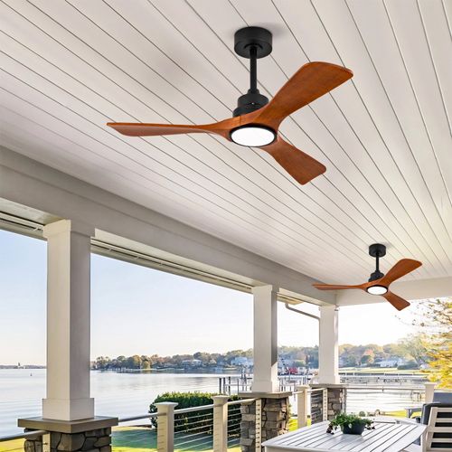 Ventilateur De Plafond 106,7 Cm, LED Et Double Commande, Métal Et Bois, Noir Et Marron