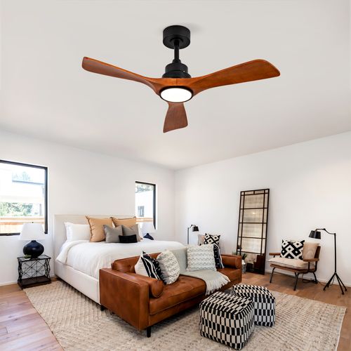 Ventilateur De Plafond 106,7 Cm, LED Et Double Commande, Métal Et Bois, Noir Et Marron