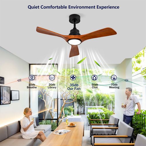 Ventilateur De Plafond 106,7 Cm, LED Et Double Commande, Métal Et Bois, Noir Et Marron