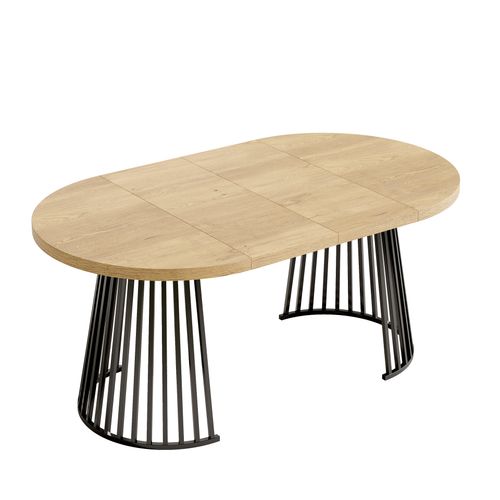 Table à Manger Extensible 100/138/176 X 100 X 76 Cm, Plateau Mdf, Métal, Couleur Noir Et Bois