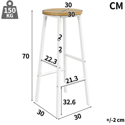 Ensemble Bar 138/204x39x105cm Avec 2 Tabouret Haut 70cm, Meuble Cuisine, Rangement Mdf + Métal Blanc