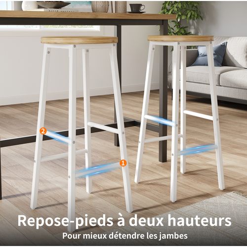 Ensemble Bar 138/204x39x105cm Avec 2 Tabouret Haut 70cm, Meuble Cuisine, Rangement Mdf + Métal Blanc