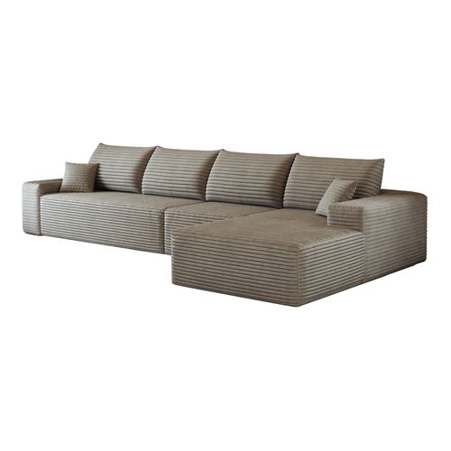 Canapé Compressé Modulable 5 Places, Module Chaise Longue Reversible, Mousse, Velours Côtelé Camel