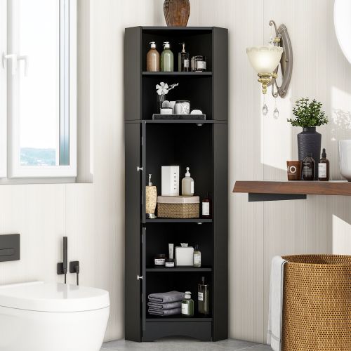 Meuble De Salle De Bains Noir Compact Avec 2 Porte Et Étagères Ouvertes