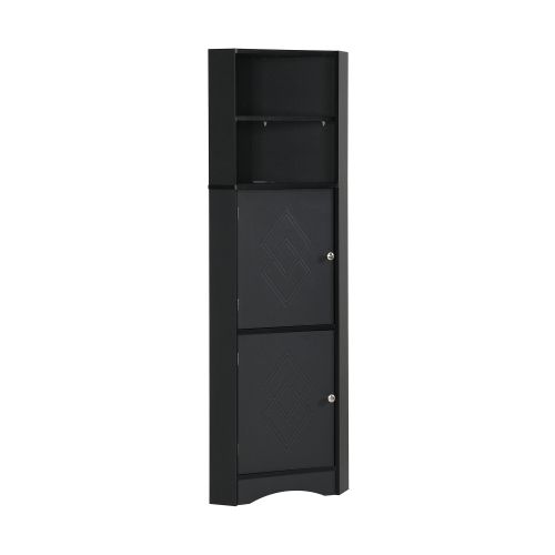 Meuble De Salle De Bains Noir Compact Avec 2 Porte Et Étagères Ouvertes