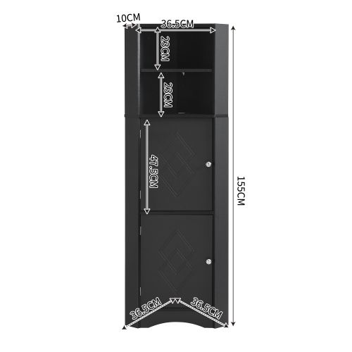Meuble De Salle De Bains Noir Compact Avec 2 Porte Et Étagères Ouvertes
