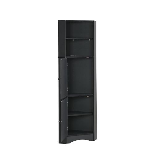 Meuble De Salle De Bains Noir Compact Avec 2 Porte Et Étagères Ouvertes