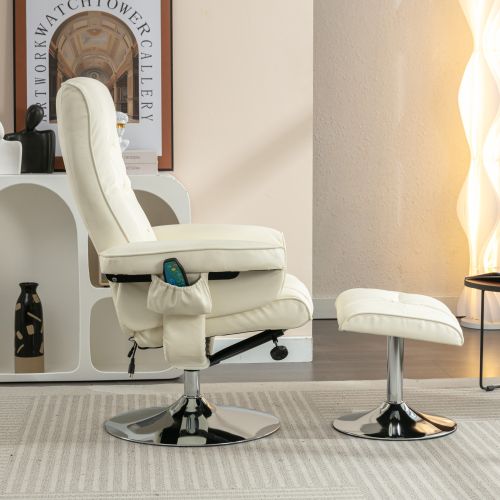 Fauteuil Massant Inclinable 135° Avec Repose-pieds Pouf, Rotation 360°, Beige