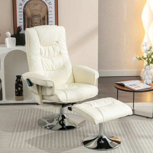 Fauteuil Massant Inclinable 135° Avec Repose-pieds Pouf, Rotation 360°, Beige